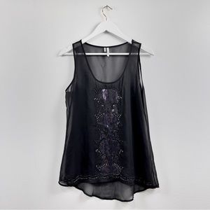 Studio Y Sheer Sequin Top Black Sleeveless Women’s Size Medium